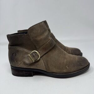 *FLAWS Born Boots Womens 7.5 Maris Brown Suede Zip Up Shoes Ankle Buckles Casual
